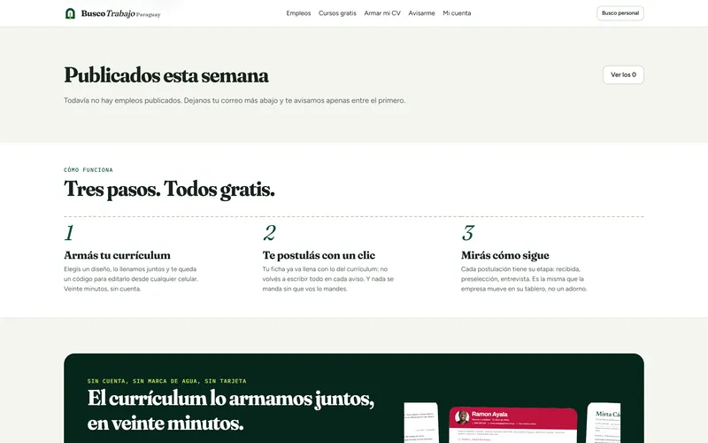 Sección «Publicados esta semana» de buscotrabajoparaguay.com