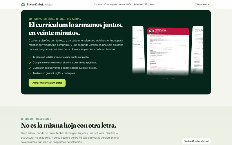 Sección «El currículum lo armamos juntos, en veinte minutos» de buscotrabajoparaguay.com