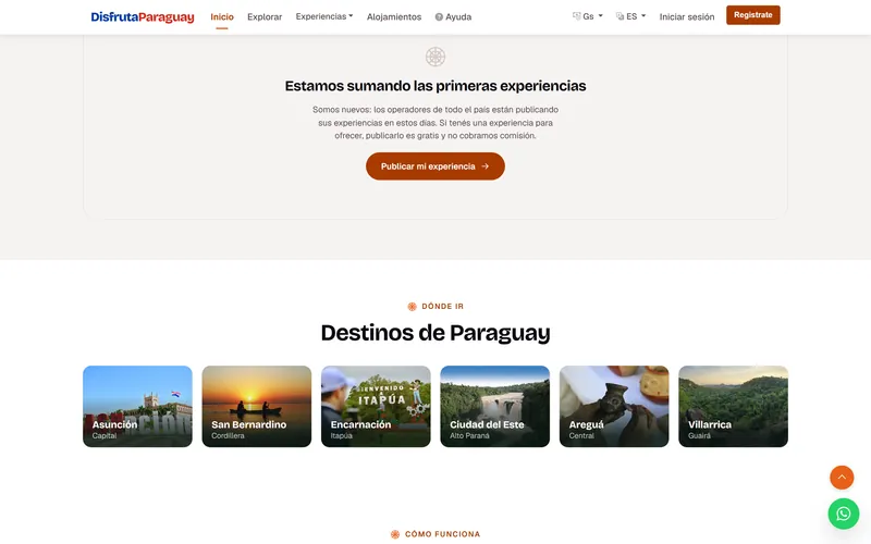 Sección «Estamos sumando las primeras experiencias» de disfrutaparaguay.com