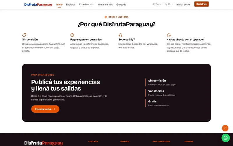 Sección «¿Por qué DisfrutaParaguay?» de disfrutaparaguay.com