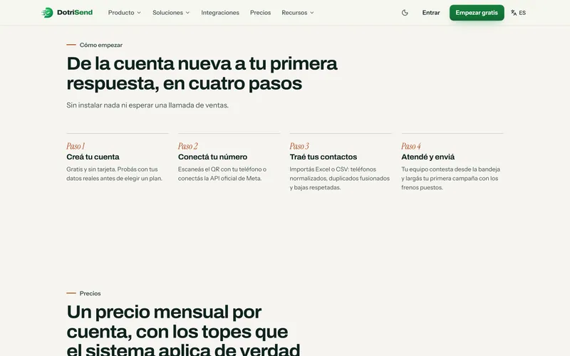 Sección «De la cuenta nueva a tu primera respuesta, en cuatro pasos» de dotrisend.com