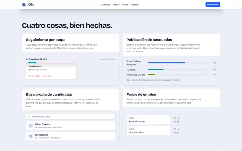 Sección «Cuatro cosas, bien hechas» de jobc.com.py