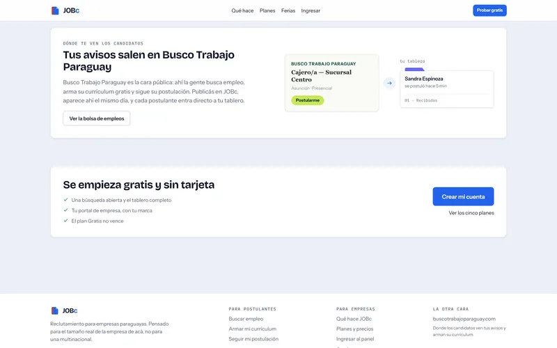 Sección «Tus avisos salen en Busco Trabajo Paraguay» de jobc.com.py