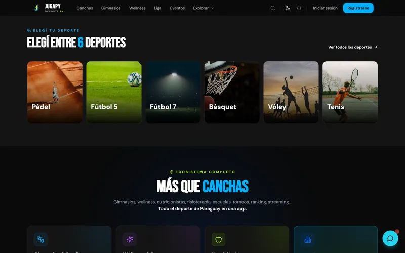 Sección «Elegí entre 6 deportes» de jugapy.com