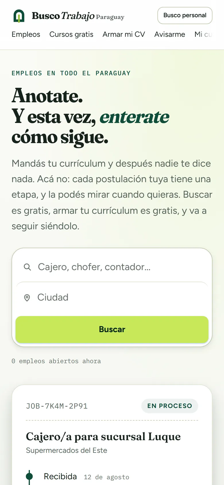 Portada de buscotrabajoparaguay.com en un celular