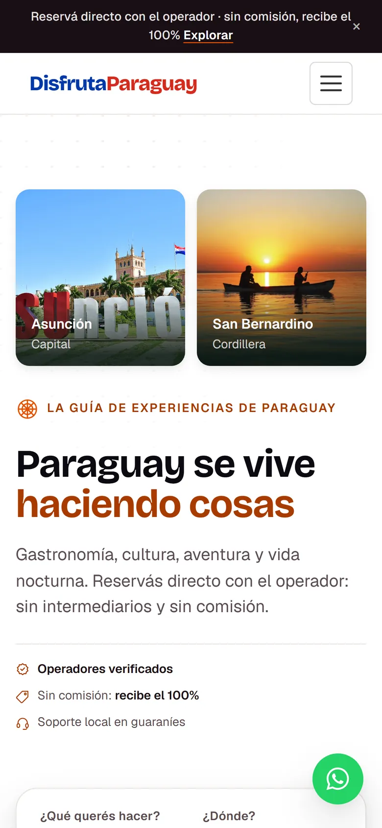 Portada de disfrutaparaguay.com en un celular