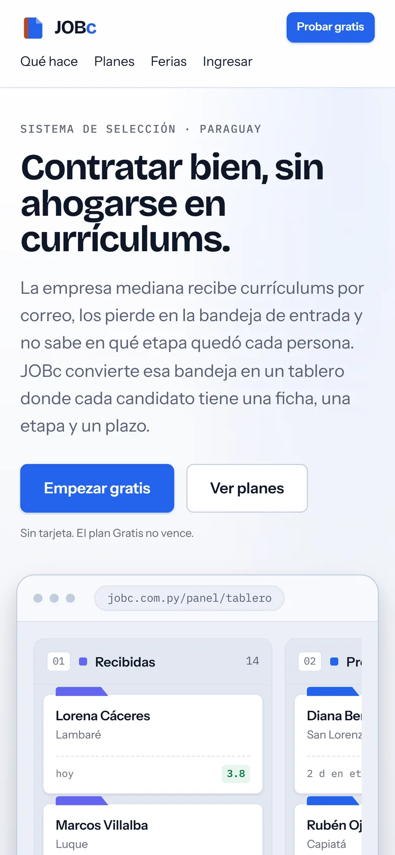 Portada de jobc.com.py en un celular